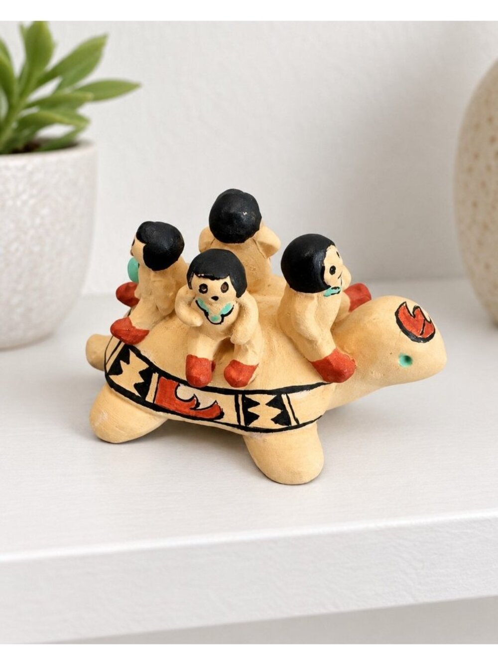 Cleo Teissedre 1986 Turtle Storyteller Pottery 4 Children Southwestern Folk Art